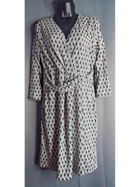 Talbots Faux Wrap Dress Nylon Stretch  Womens Large Black White Lattice Print